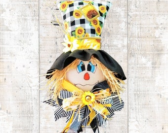Handcrafted Sunflower Scarecrow Wreath Attachment - Fall Home Decor