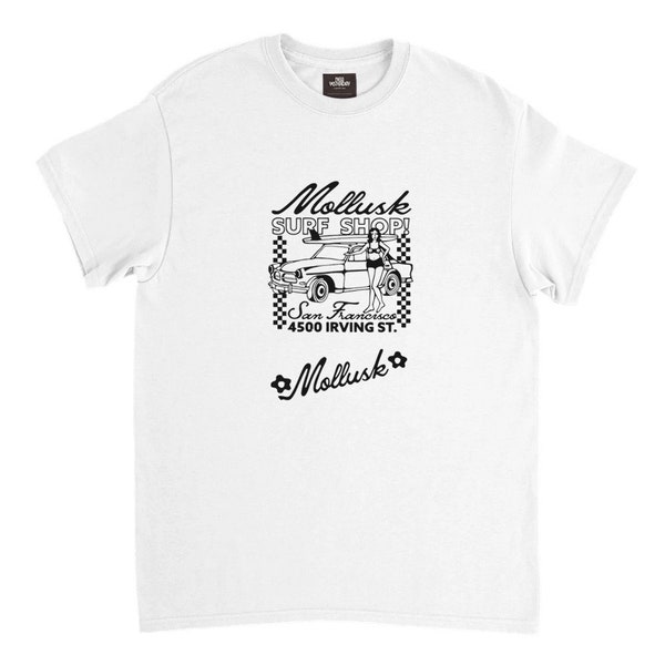 Mollusk Surf Shop Vintage Graphic Tee, Gift for Surf Surfing Him Her, Vintage Retro Surf Shop Tshirt Design