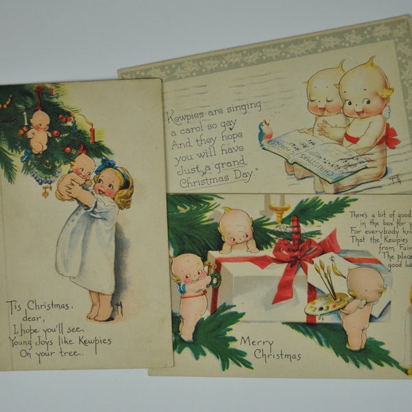 Set of 3 Antique Kewpie Doll Christmas Postcards