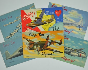 Group of 6 WWII Airplane Linen Postcards