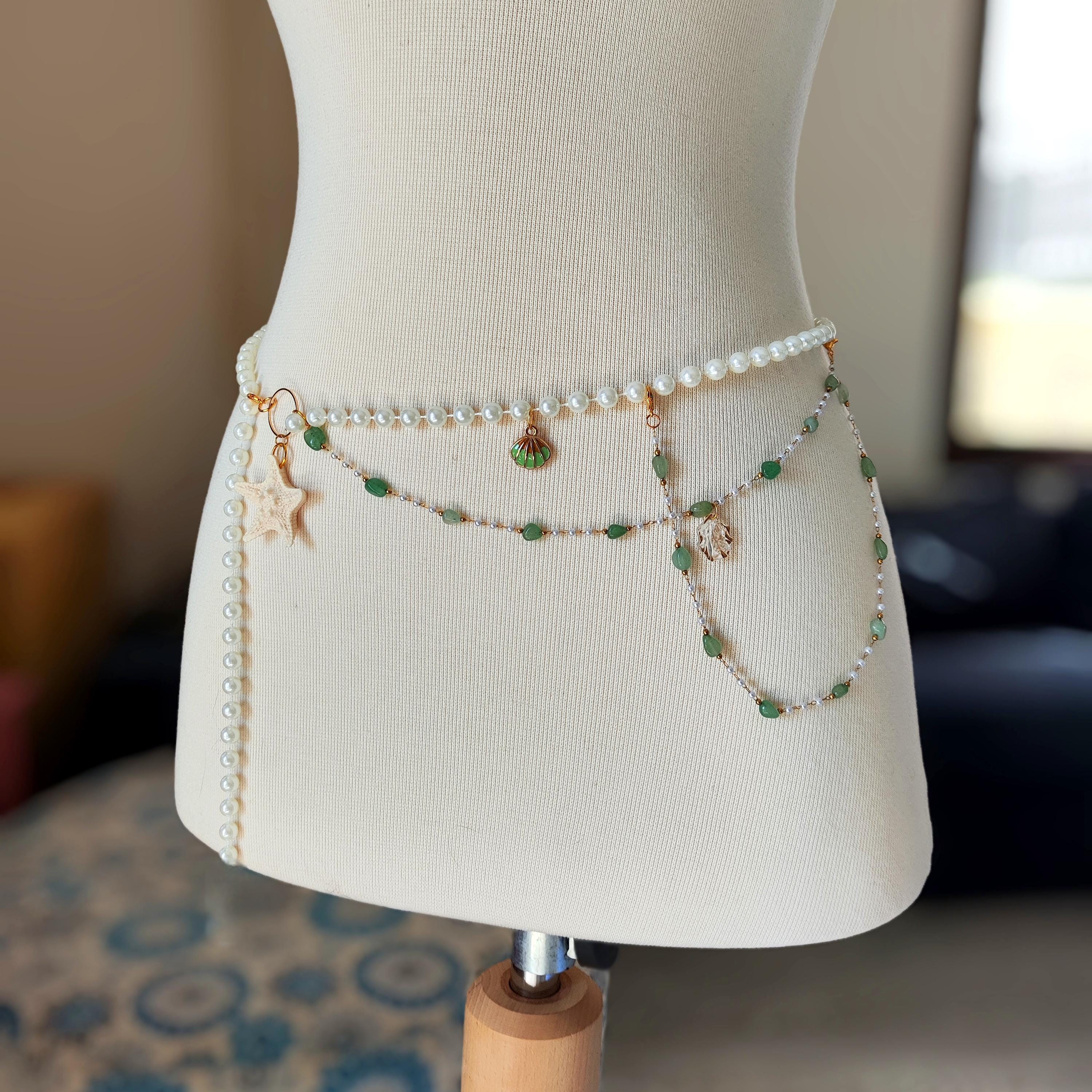 She Sells SeaShells Chain Belt..   and Pearls - Beach Waist Chain Belt - White Golden hour hits different with shells on your waist  main image 3