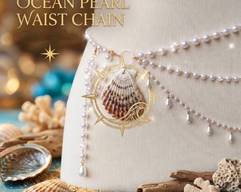 White and Gold Shell & Pearl Layered Waist Chain Amazon.com: Aiosy Pearl Waist Chain Seashell Body Chain  main image 2