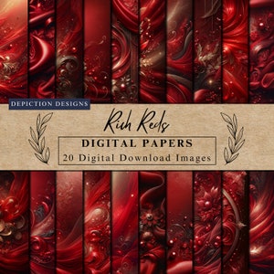 Reiche Rottöne digitale Papiere Scrapbooking Papier digitaler Download Barock Stil rotes Themenpapier Luxus rot metallisches Rot kommerzielle Nutzung