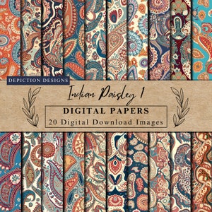 Indian Paisley Digital Papers Collection 1, Instant Download, Printable Scrapbooking Paper, Traditional Indian Art, Commercial Use