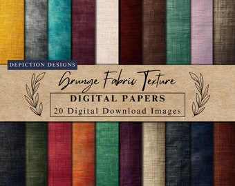 May include: A set of 20 digital paper textures featuring a variety of colors and patterns inspired by fabric. The papers are perfect for scrapbooking, card making, and other crafting projects.  Grunge Fabric Texture Digital Papers 20 Digital Download Images