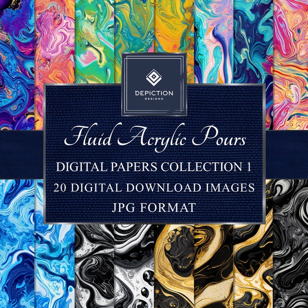 Fluid Acrylic Pours Digital Papers Collection 2, Instant Download, Printable Scrapbooking Paper, Artistic, Abstract, Commercial Use