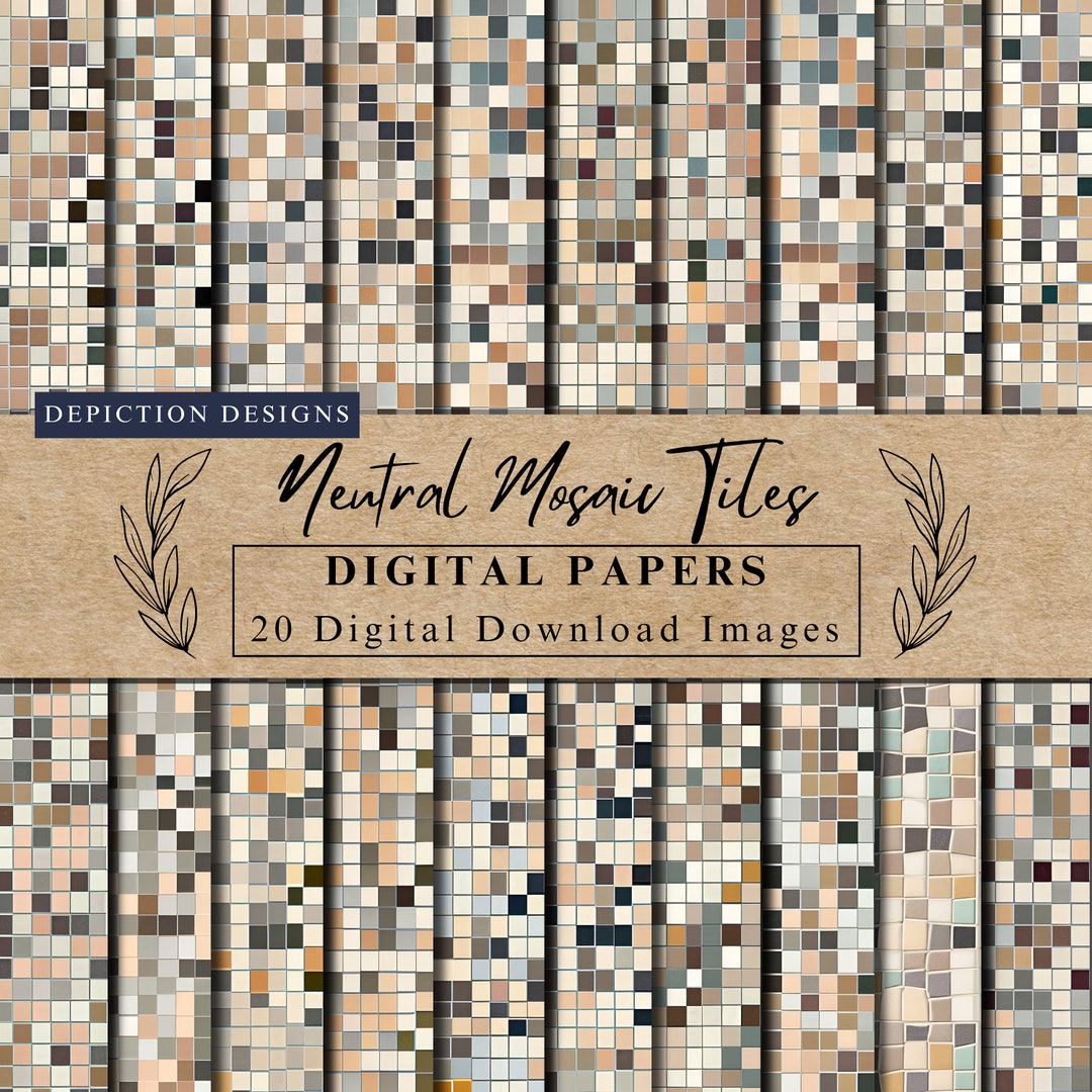 Mosaic Tiles Neutral Coloured Digital Papers Collection 1, Instant ...