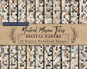 Mosaic Tiles Neutral Coloured Digital Papers Collection 1, instant download, high resolution mosaic tiles printable patterns, Commercial Use