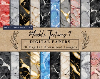 Colección de papeles digitales de texturas de mármol 9, descarga instantánea, imprimibles de textura de mármol de alta resolución, patrón, artesanía de bricolaje, uso comercial