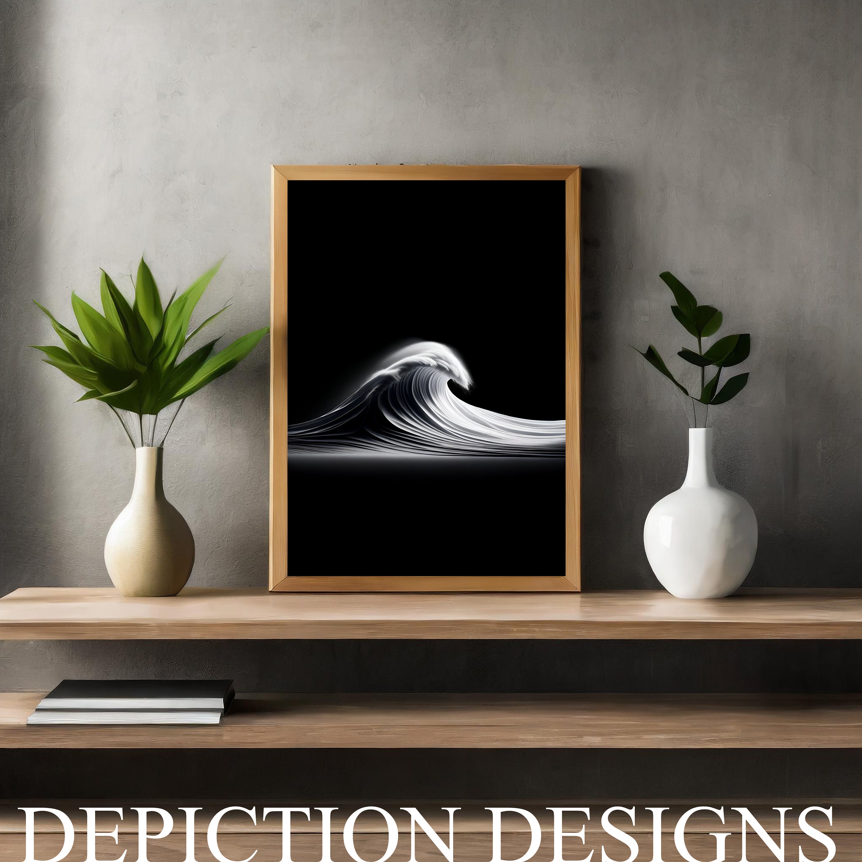 Black &amp; White Minimalist Printable Wall Art, Ocean Wave 2, Instant ...