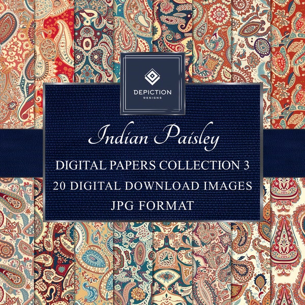 Indian Paisley Digital Papers Collection 3, Instant Download, Printable Scrapbooking Paper, Traditional Indian Art, Commercial Use