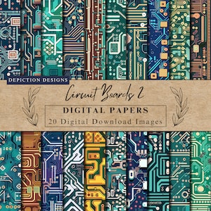 Circuit Boards Digital Papers Collection 2, Instant Download, Tech-Inspired Scrapbooking Paper, Printable Papers, Commercial Use