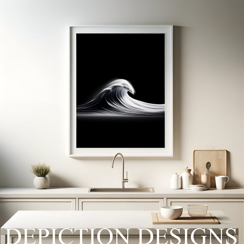 Black &amp; White Minimalist Printable Wall Art, Ocean Wave 2, Instant ...