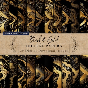 Papéis digitais preto e dourado Papéis abstratos de folha de ouro para impressão Texturas artísticas Papéis de folha de ouro Padrões de ouro preto para uso comercial
