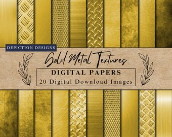 Gold Metal Textures Digital Papers Collection Instant Download Printable Scrapbook Paper Brushed Metal Backgrounds Gold Commercial Use