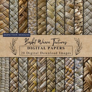 Basket Weave Textures papeles digitales tejidos patrones de madera papeles artesanales imprimibles Textura de mimbre Herringbone Tejido textil uso comercial