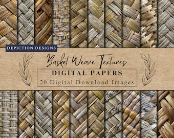 Basket Weave Textures digital papers woven wood patterns printable craft papers Wicker texture Herringbone Textile weave commercial use