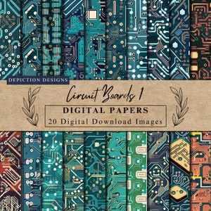 Tech Patterns Printable Scrapbooking Paper for do it Yourself Crafting Activity Junk Journal Page Circuit Board Digital Paper Technology Art