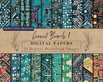 Tech Patterns Printable Scrapbooking Paper for do it Yourself Crafting Activity Junk Journal Page Circuit Board Digital Paper Technology Art