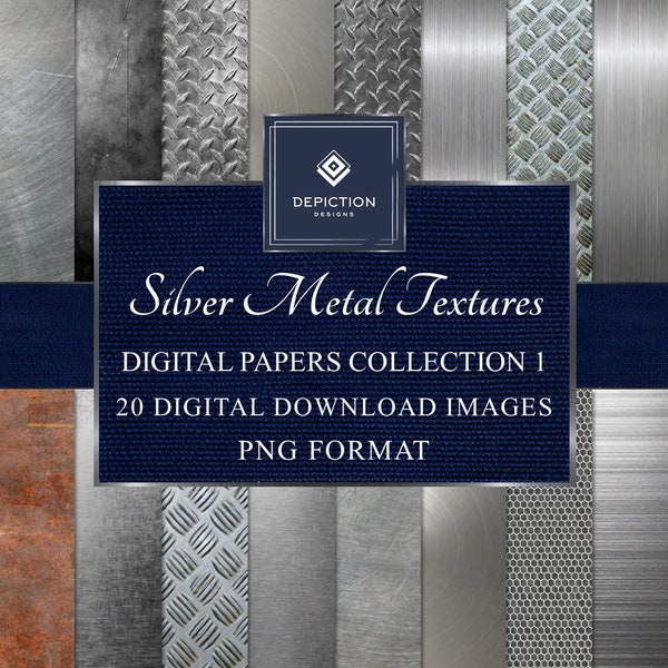 Silber Metall Texturen Digital Papers Collection 1, sofortiger Download, druckbares Scrapbook Papier, gebürstetes Metall Hintergründe, kommerzielle Nutzung