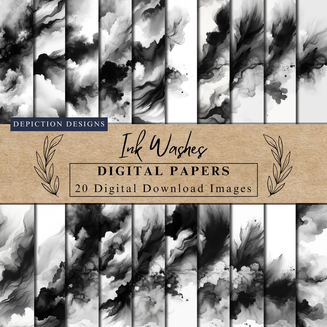Ink Washes Digital Paper Abstract Ink Design Printable Craft Papers ...