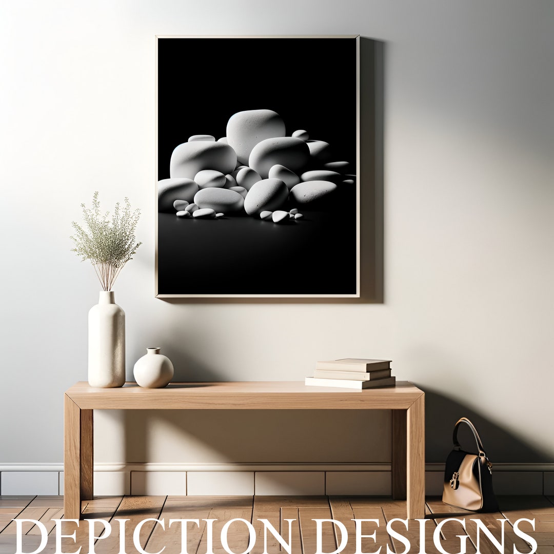 Black &amp; White Minimalist Printable Wall Art, Rocks 1, Instant Download ...