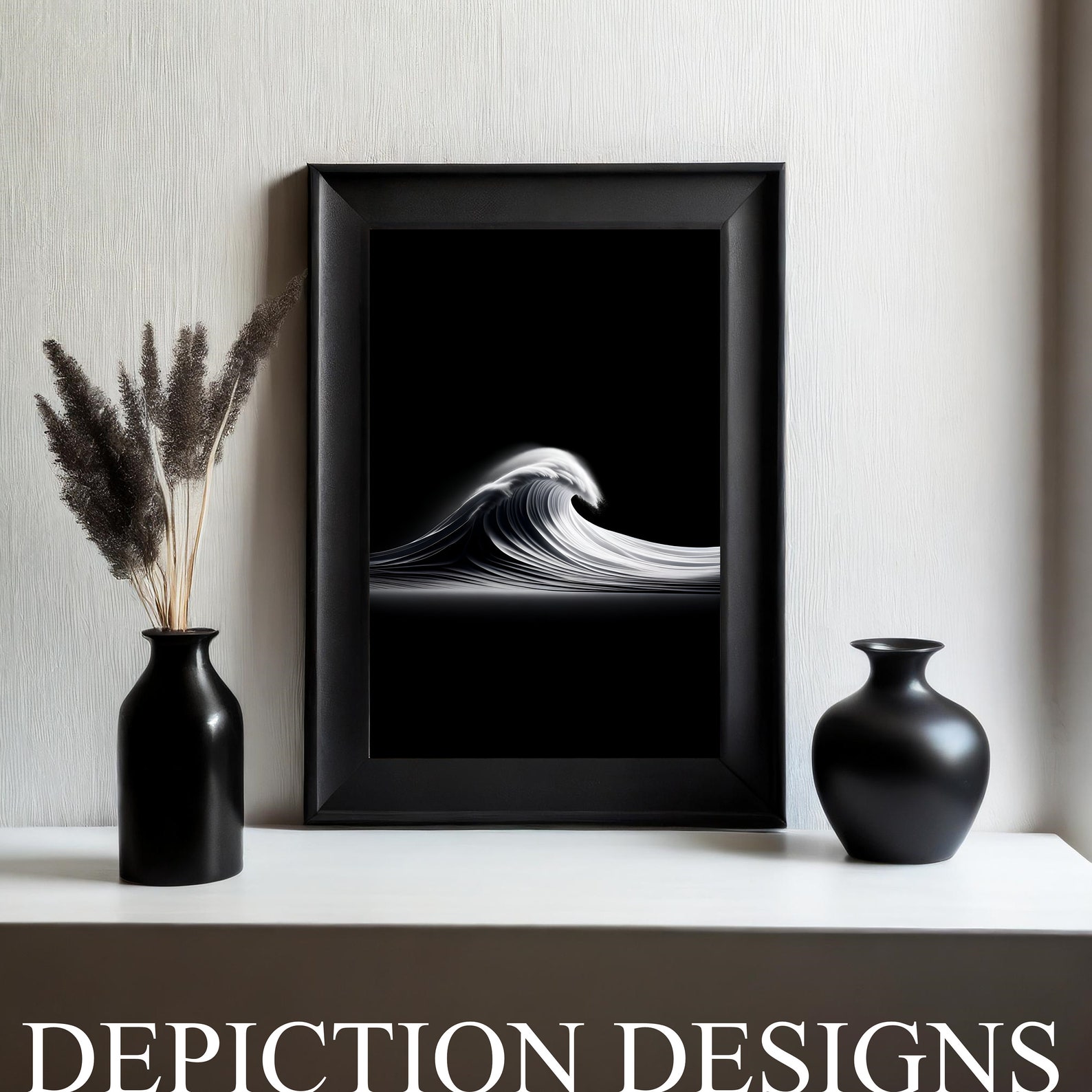 Black &amp; White Minimalist Printable Wall Art, Ocean Wave 2, Instant ...