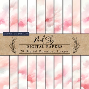 Pink Sky Digital Papers Soft Watercolour Craft Paper Paper Sky Backgrounds Pink Gradient Paper Digital Download Pink Sky Commercial Use