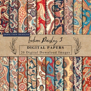 Indian Paisley Digital Papers Collection 3, Instant Download, Printable Scrapbooking Paper, Traditional Indian Art, Commercial Use