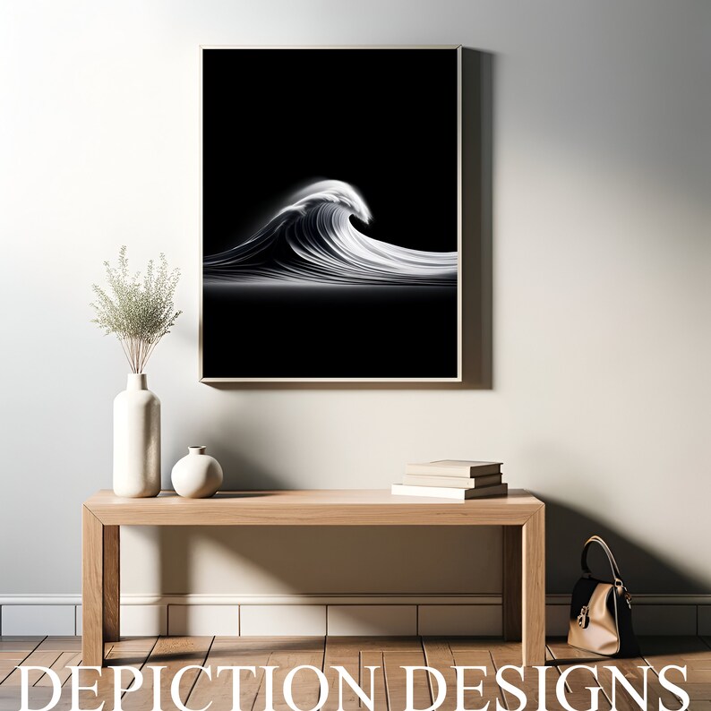 Black &amp; White Minimalist Printable Wall Art, Ocean Wave 2, Instant ...