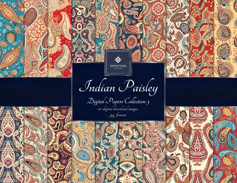 Indian Paisley Digital Papers Collection 3, Instant Download, Printable