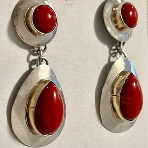 Sterling Silver Red Coral Stud Earrings