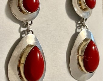 Sterling Silver Red Coral Stud Earrings