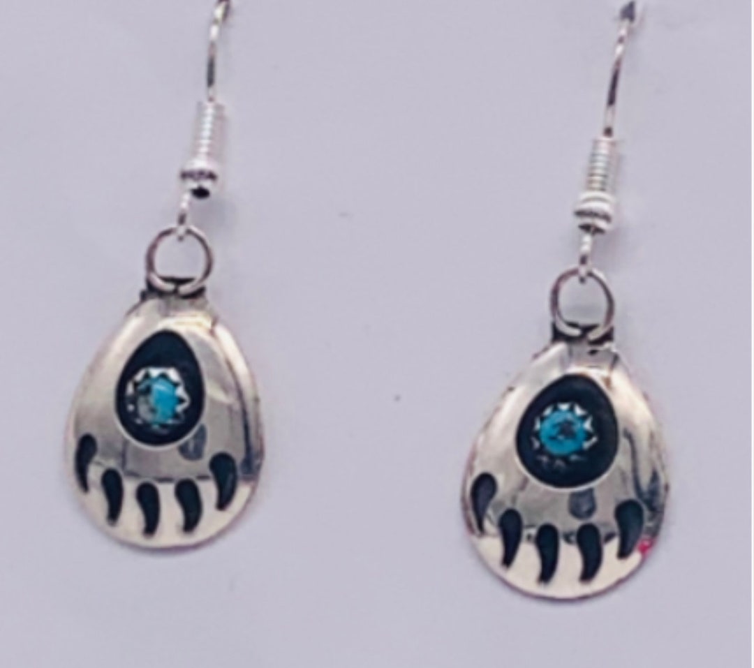 Native American Navajo Bear Paw Turquoise Sterling Silver - Etsy