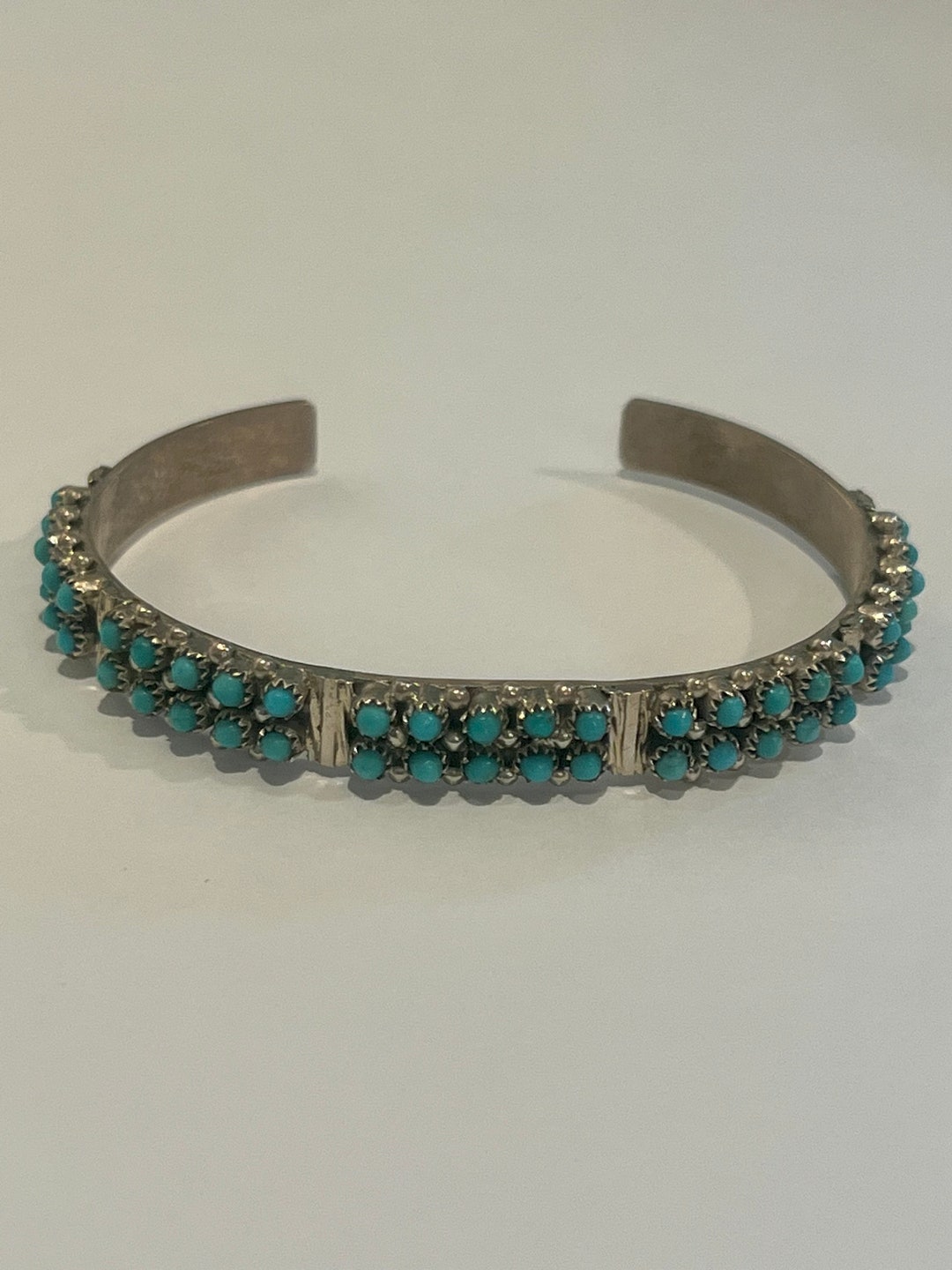 Native American Sterling Silver Zuni Handmade Turquoise Cuff Bracelet ...