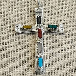 ZUNI- sterling Silvar & multi-stone cross pendant by CECILIA IULE