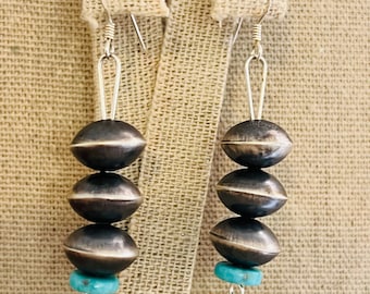 Native Handmade Navajo Sterling Silver with Turquoise stone Handmade Bead Dangle Earrings