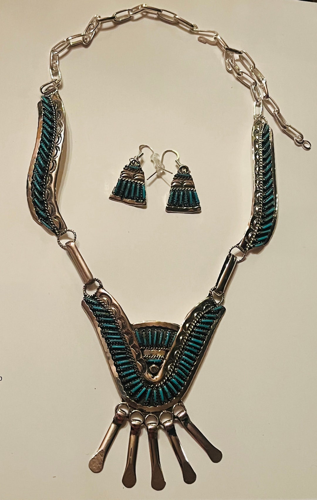 Sterling Silver Needlepoint Turquoise Necklace Signed by Jason Etsy