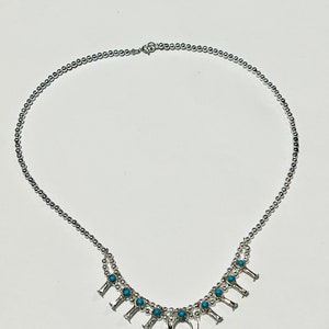 Navajo Turquoise Silver Mini Squash Blossom Necklace 16&quot; by Larry Curley