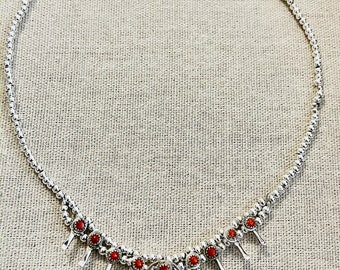 Navajo Coral Silver Baby Squash Blossom Necklace 18” by L Curley JN490