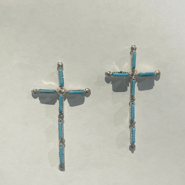 Vintage & Handmade Zuni Sterling Silver/Turquoise Cross Earrings!