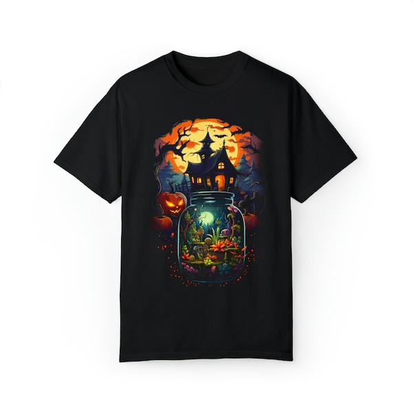 Unisex spooky terrarium haunted house shirt