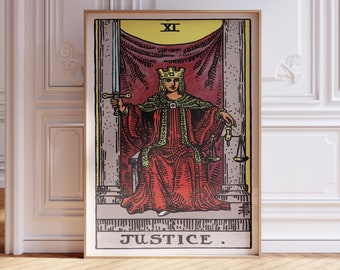 Justice print tarot card printables vintage major arcana tarot wall art witchy gifts eclectic spiritual prints aesthetic mystical Home decor