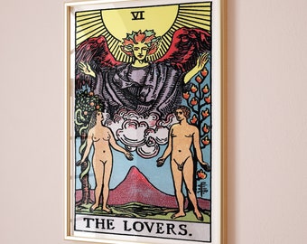 the lovers print tarot card printables vintage major arcana tarot wall art witchy gifts eclectic spiritual prints aesthetic apartment decor