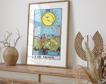 The Moon tarot card printables vintage major arcana tarot wall art witchy gifts eclectic spiritual prints mystical aesthetic home decor