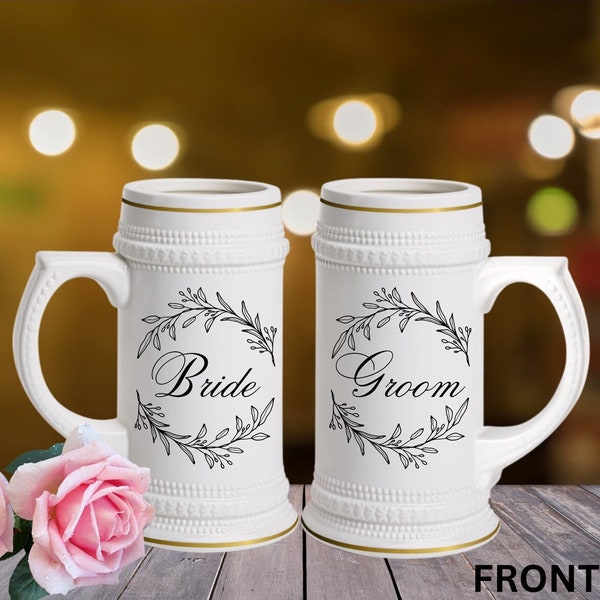 Boccale da birra per matrimonio personalizzato, tazze nuziali personalizzate, boccale da birra in ceramica da 22 once, boccale di birra personalizzato, tazze per sposi, decorazioni per la tavola di nozze