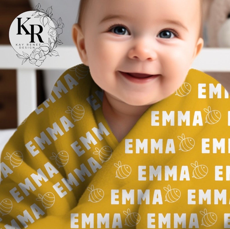 Bumble Bee Baby Gift Bundle Custom Blanket, Onesie & Wall Pennant Set Unique Baby Shower Gifts