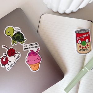 Adesivi per laptop, bottiglie d'acqua e valigie/pacchetto di adesivi/adorabili giochi di parole con cibo e animali, regalo di apprezzamento per l'insegnante