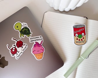 Stickers for Laptop, Water Bottles & Luggage | Sticker Pack | Adorable Food and Animal Puns, teacher appreciation gift