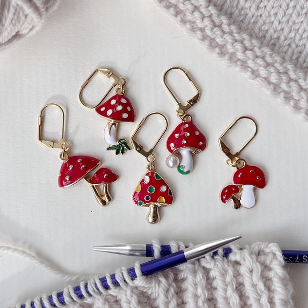 Mushroom Stitch Marker Set with a Lever Back Clasp *Set of 5*